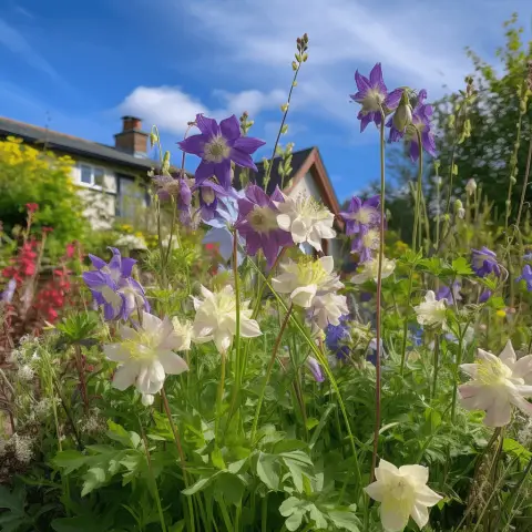 Aquilegia Vulgaris in a Cottage Garden